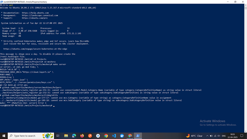 Getting the following error while running make server - Meshery ...
