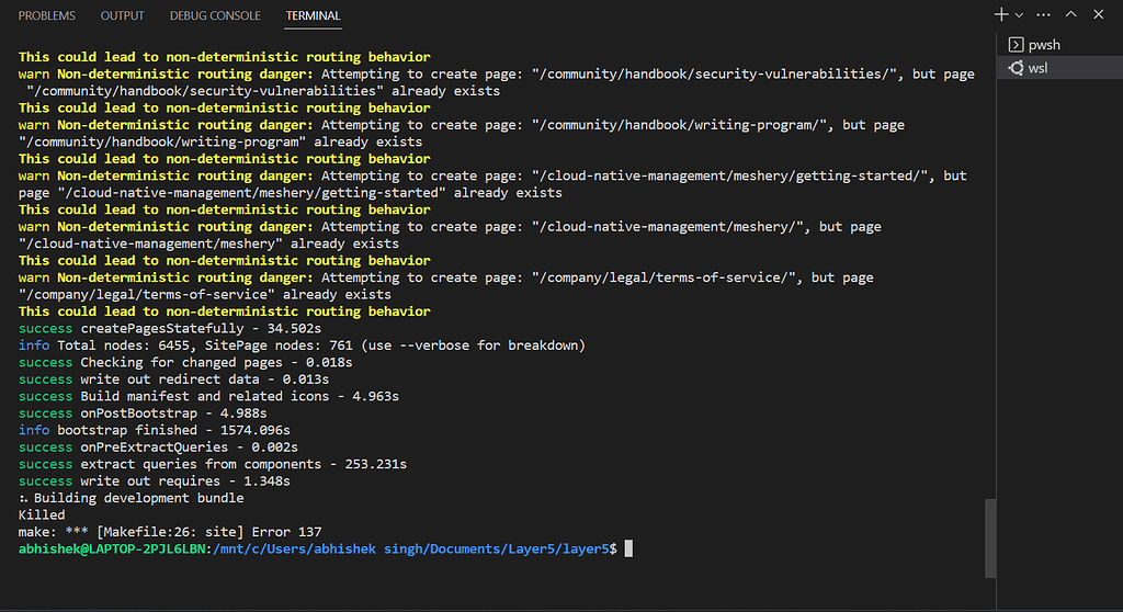 When running layer5 in local development with make site Cmd Error 137 ...