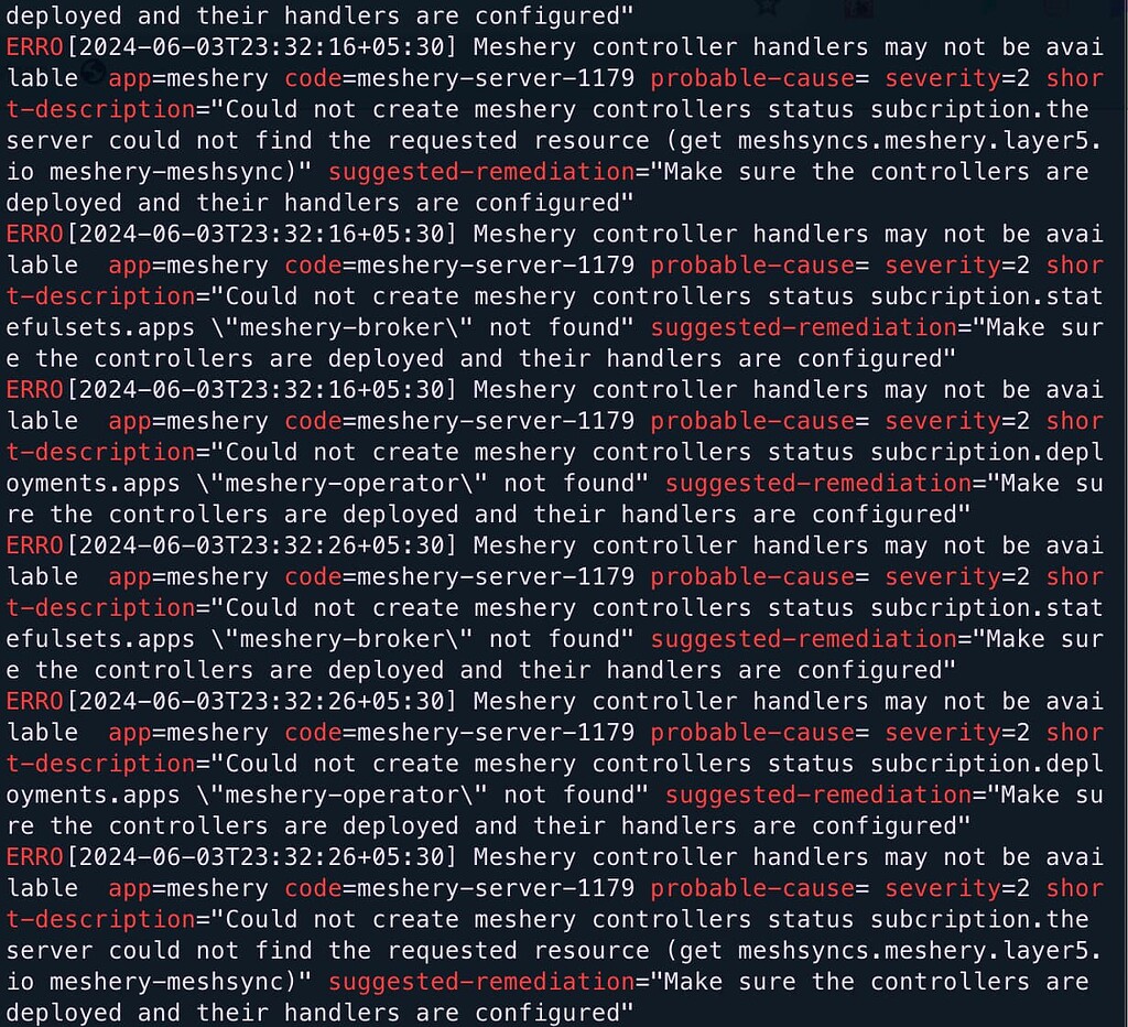 Error in Meshery Server logs - Meshery - Meshery Community Forum