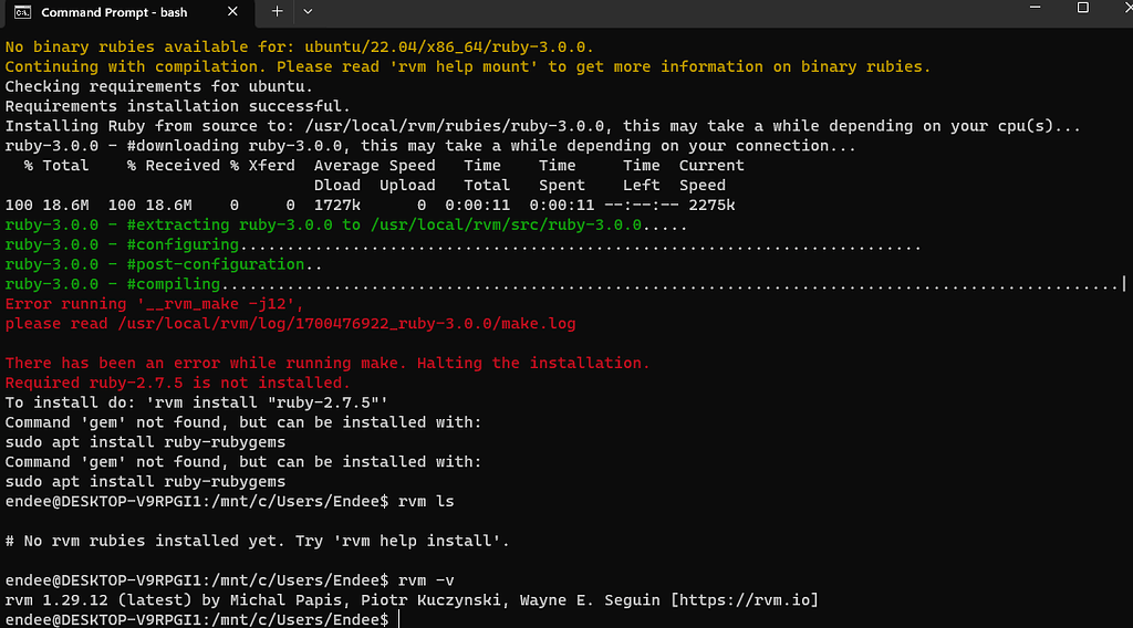 Error installing ruby on rvm using wsl1 - Meshery - Meshery Community Forum
